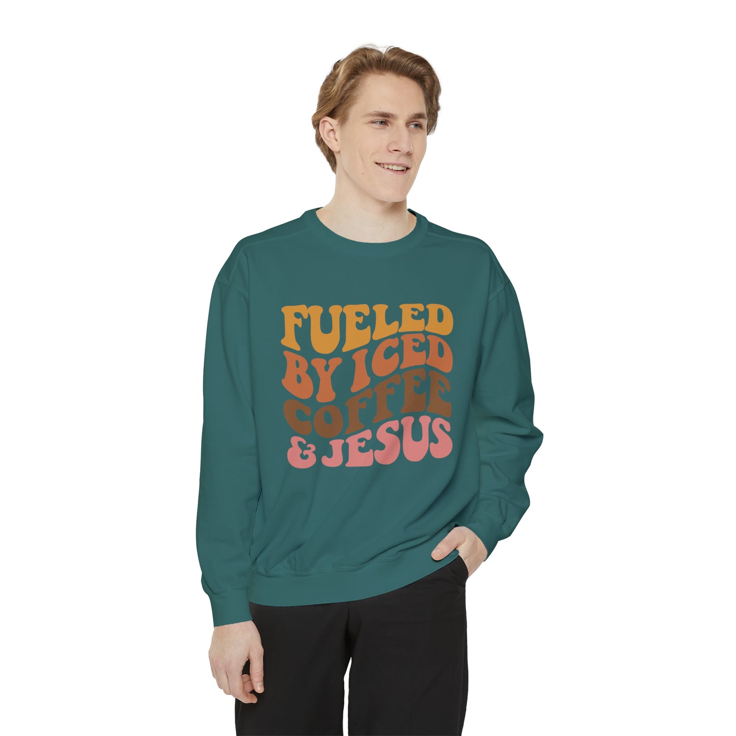 Fueled By Iced Coffee and Jesus | Jesus Sweatshirt