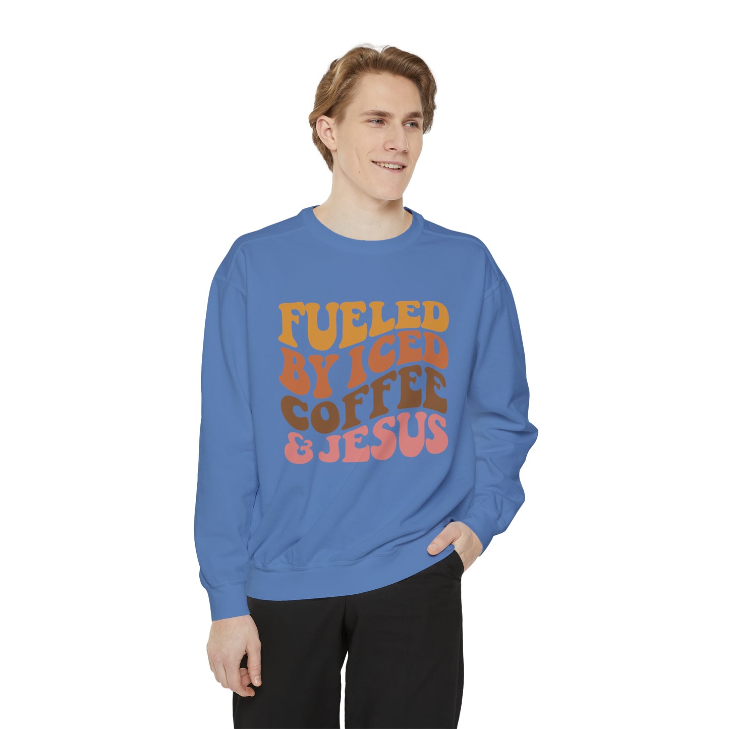 Fueled By Iced Coffee and Jesus | Jesus Sweatshirt