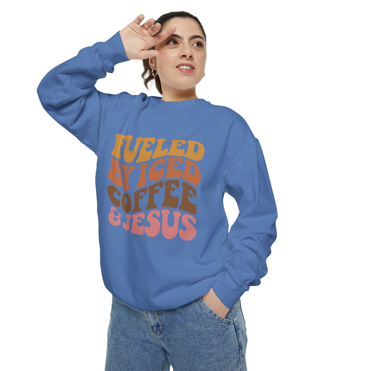 Fueled By Iced Coffee and Jesus | Jesus Sweatshirt