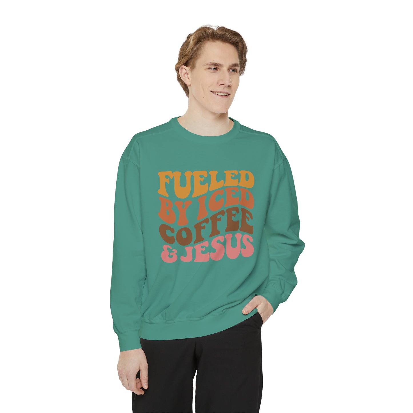 Fueled By Iced Coffee and Jesus | Jesus Sweatshirt