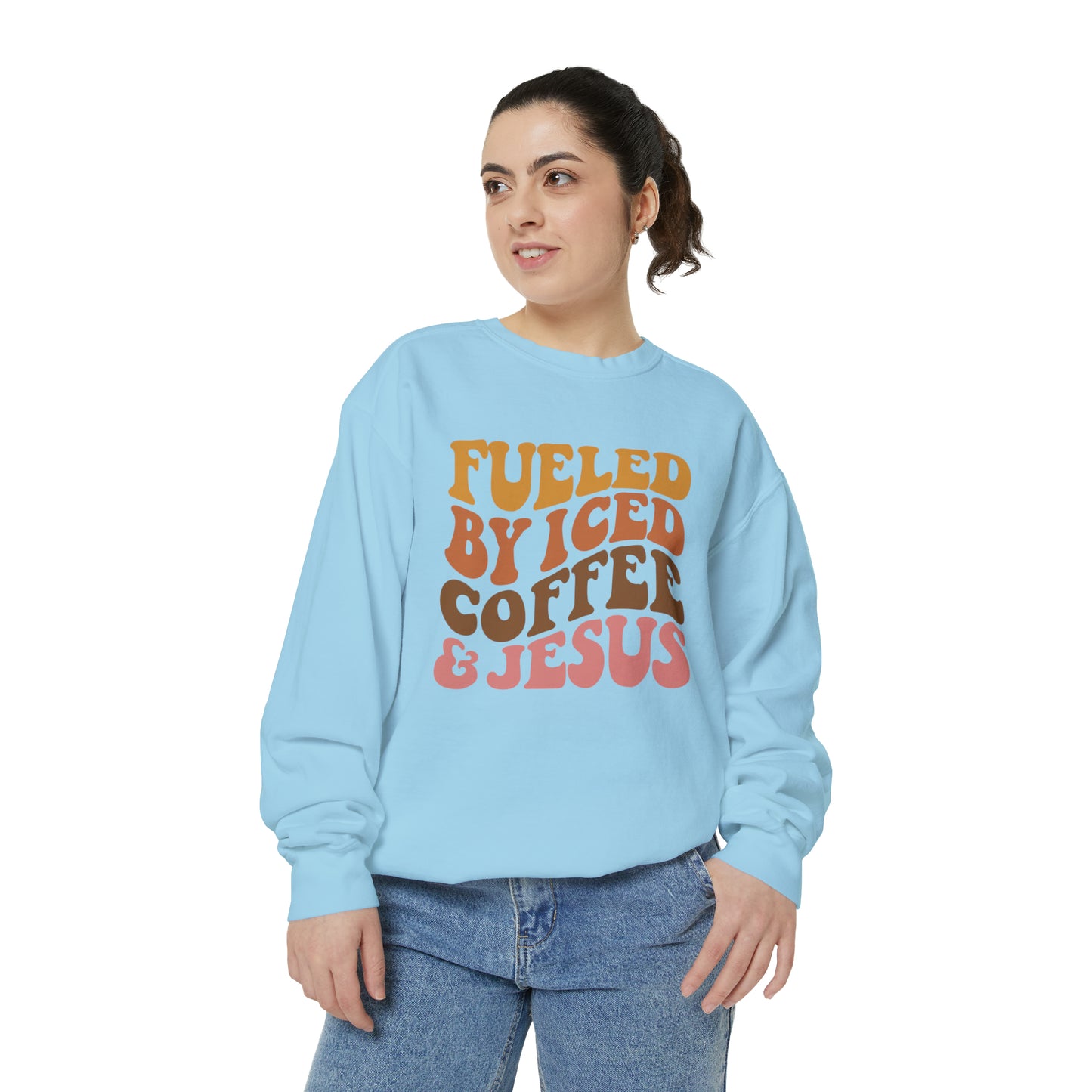 Fueled By Iced Coffee and Jesus | Jesus Sweatshirt