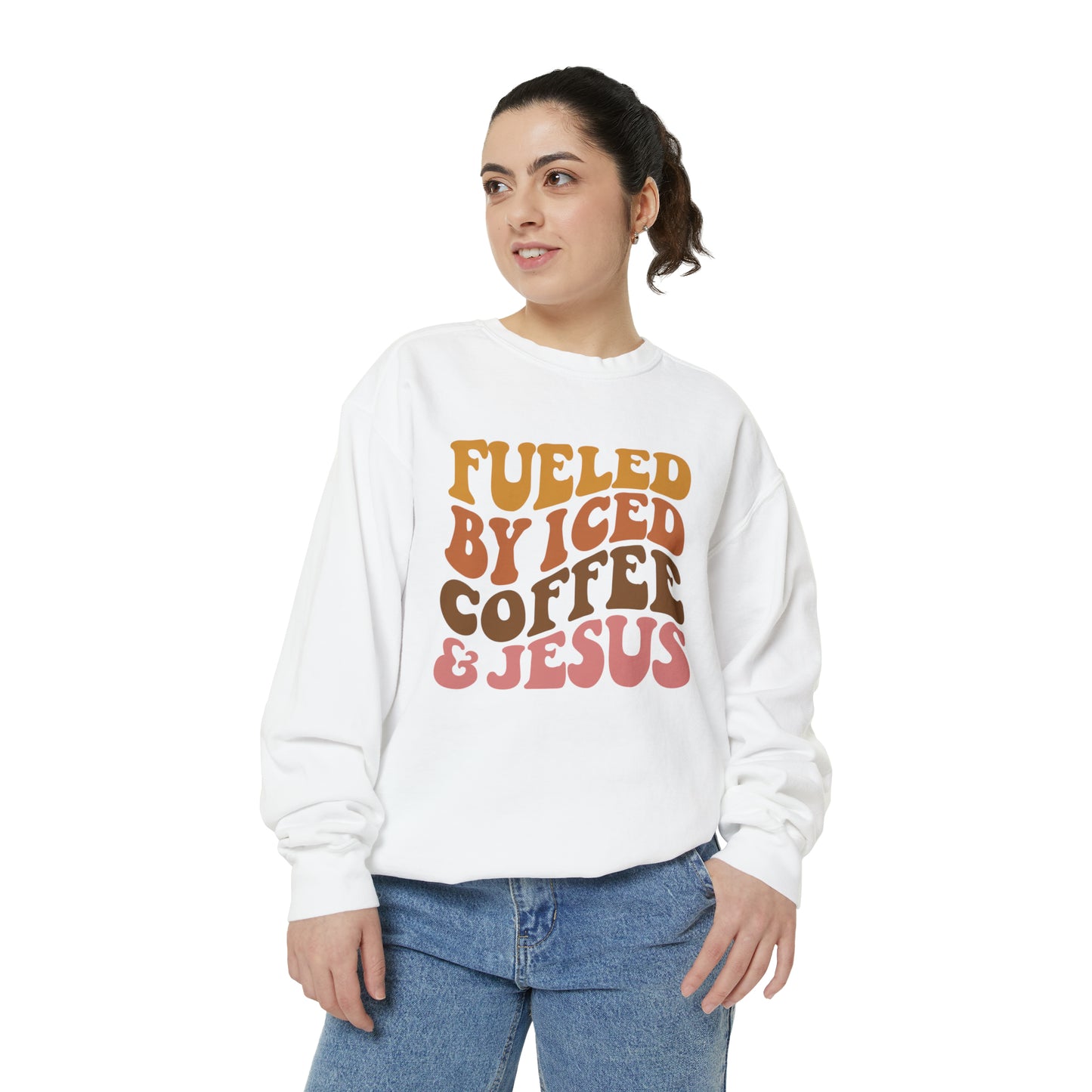 Fueled By Iced Coffee and Jesus | Jesus Sweatshirt