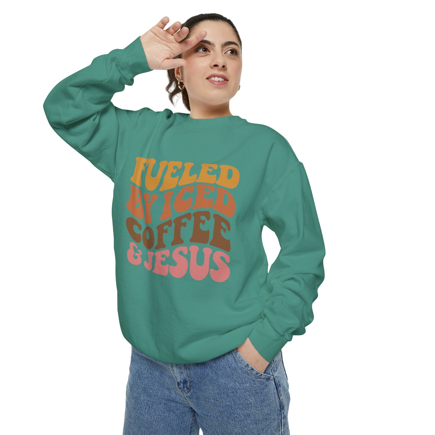 Fueled By Iced Coffee and Jesus | Jesus Sweatshirt