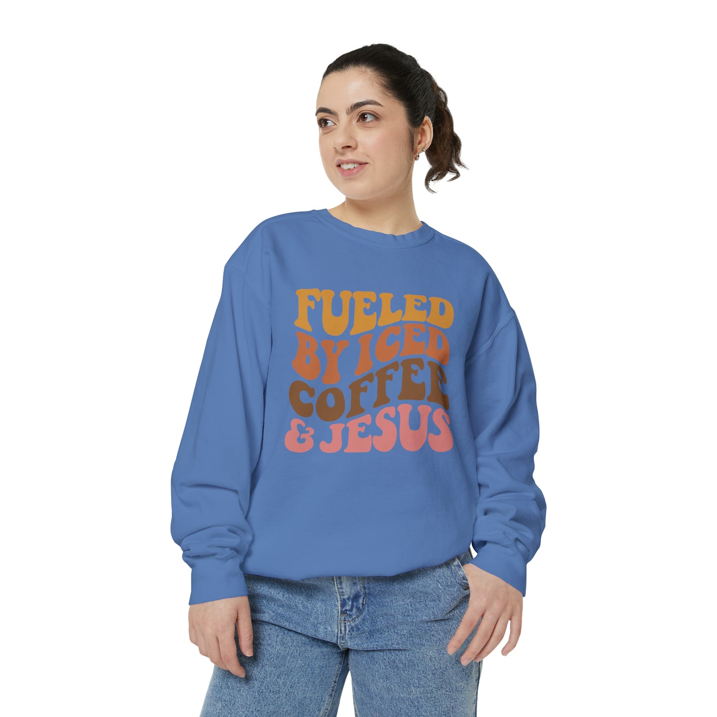 Fueled By Iced Coffee and Jesus | Jesus Sweatshirt