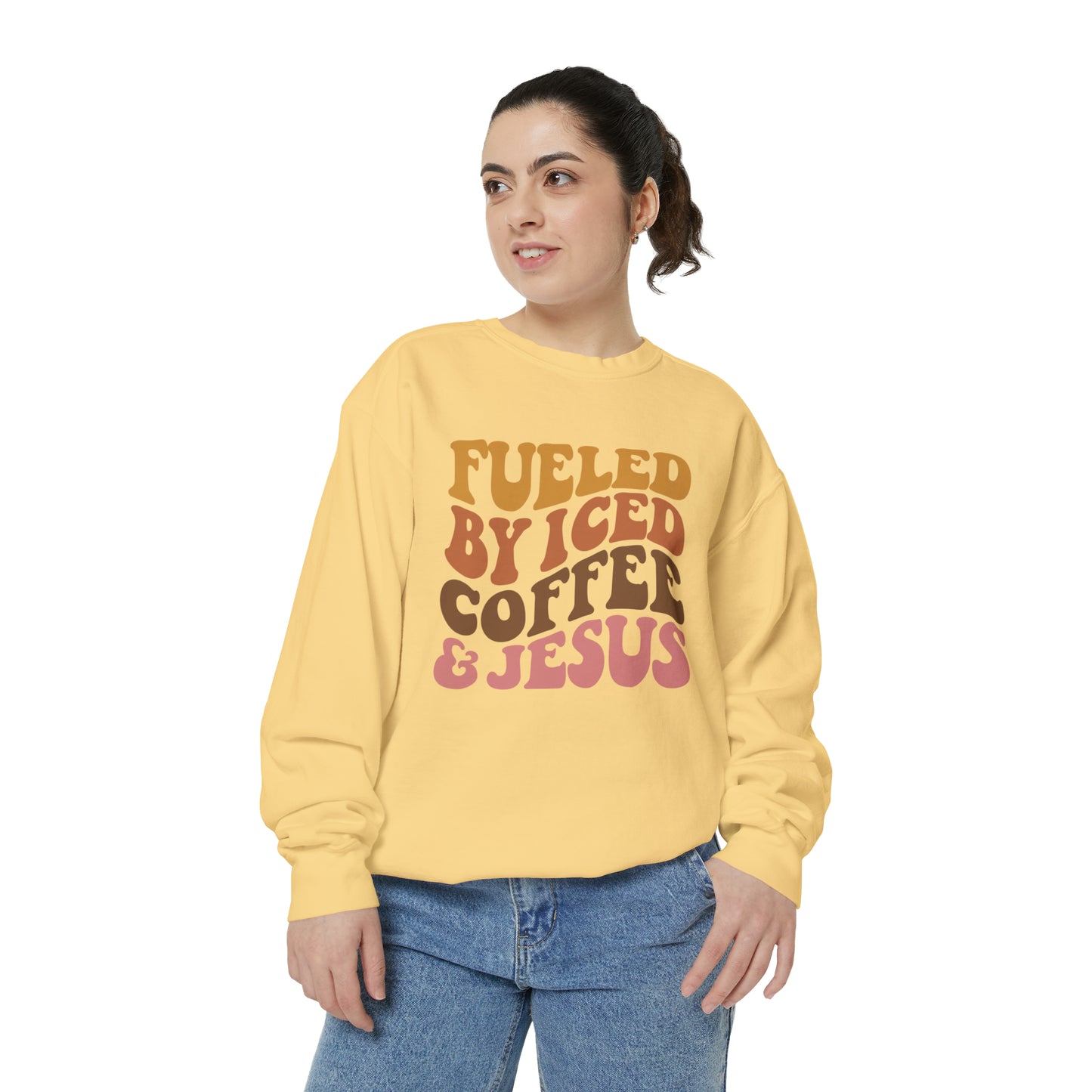 Fueled By Iced Coffee and Jesus | Jesus Sweatshirt