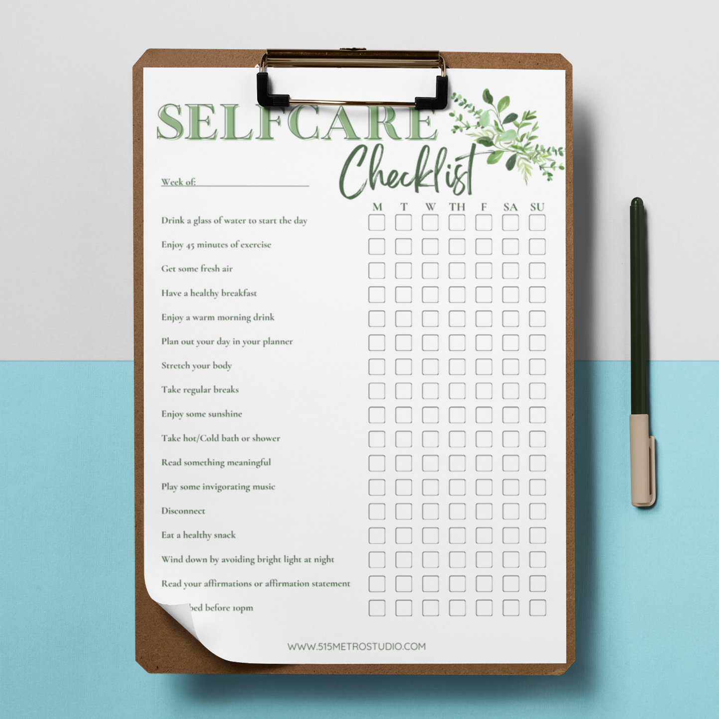 Self Care Checklist -Greenery | Instant Printable Download