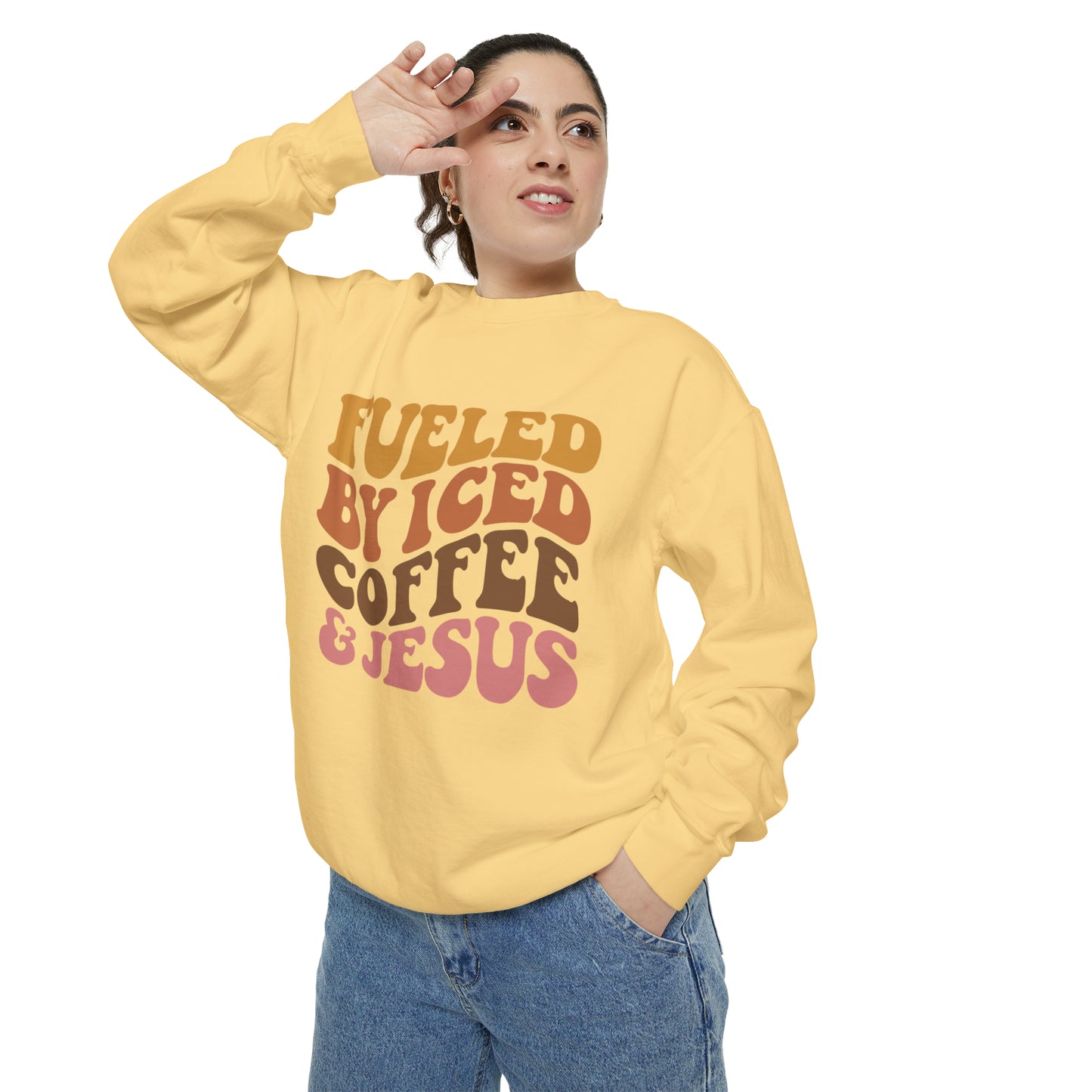 Fueled By Iced Coffee and Jesus | Jesus Sweatshirt
