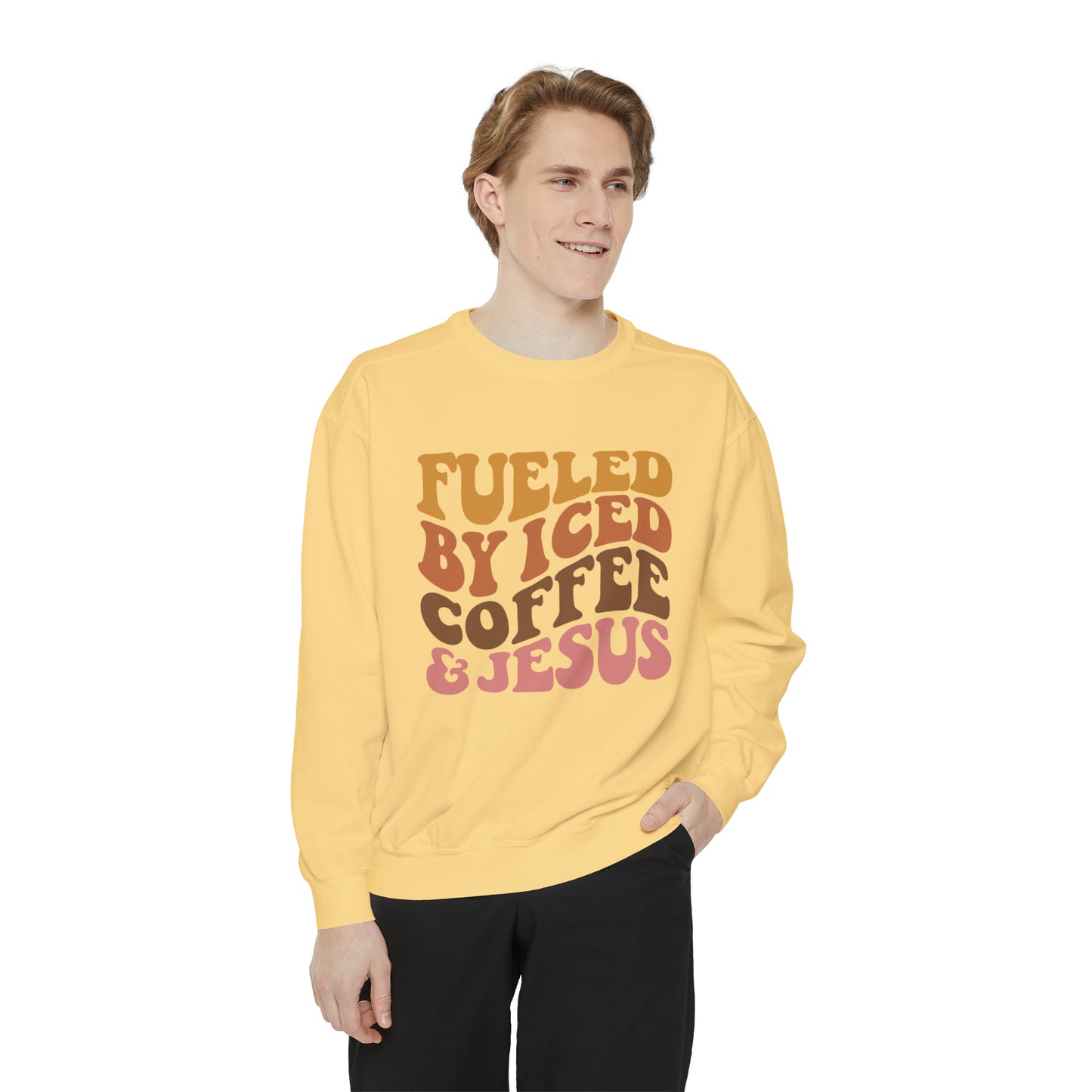 Fueled By Iced Coffee and Jesus | Jesus Sweatshirt