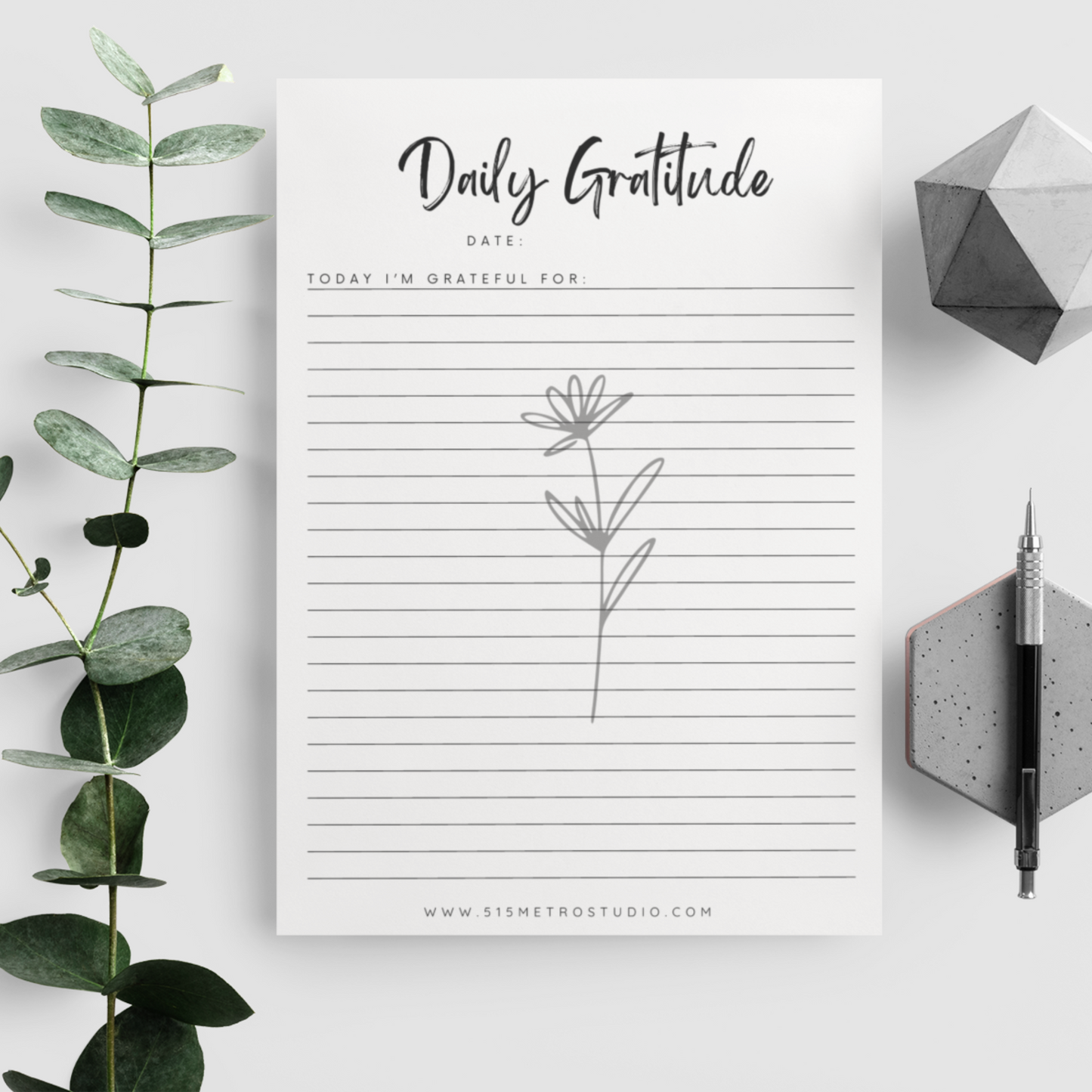 Gratitude Journal | Minimalist Flower Journal | Instant Printable Download