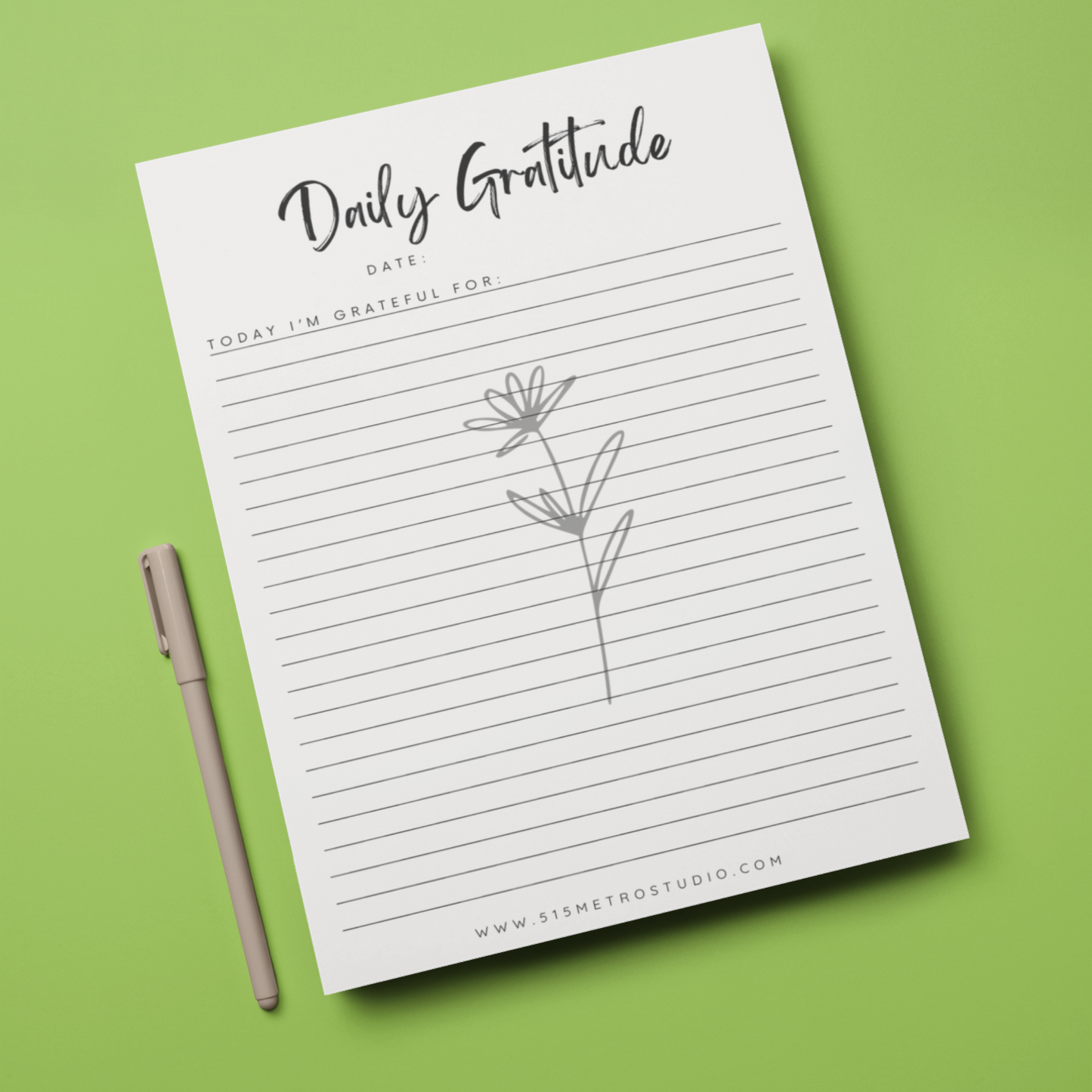 Gratitude Journal | Minimalist Flower Journal | Instant Printable Download