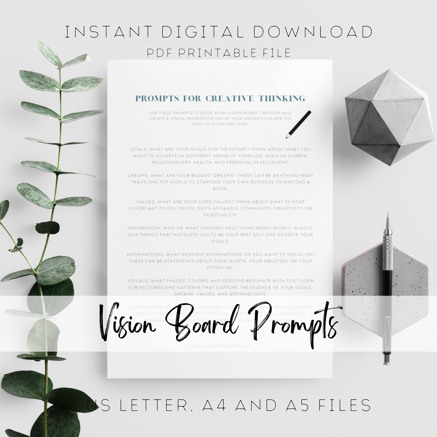 Inspirational Vision Board Prompts | Inspirational Quotes and Positive Affirmations | Printable Instant Download