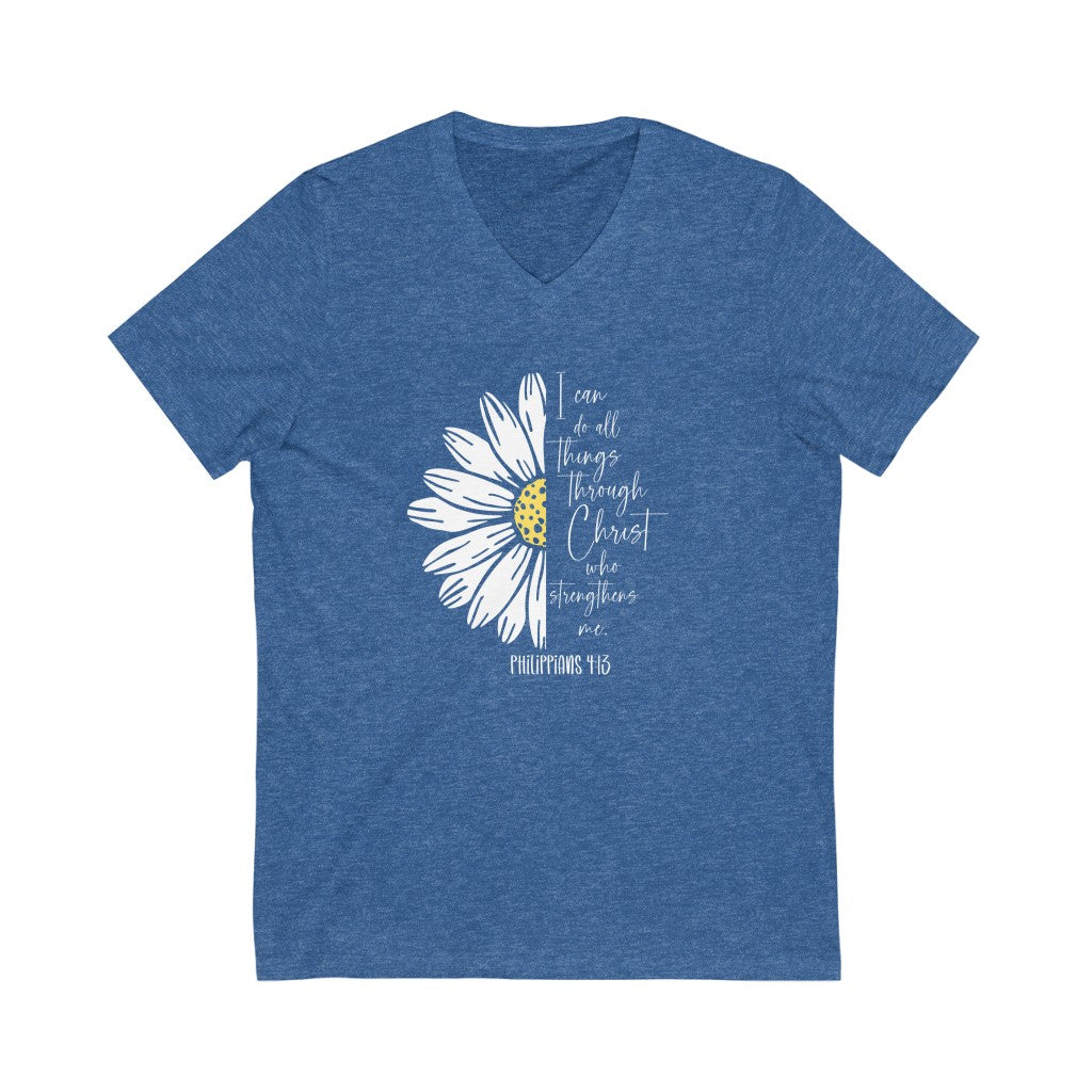 I can do all things through Christ who strengthens me V-neck shirt | Christian Shirt Philippians 4:13