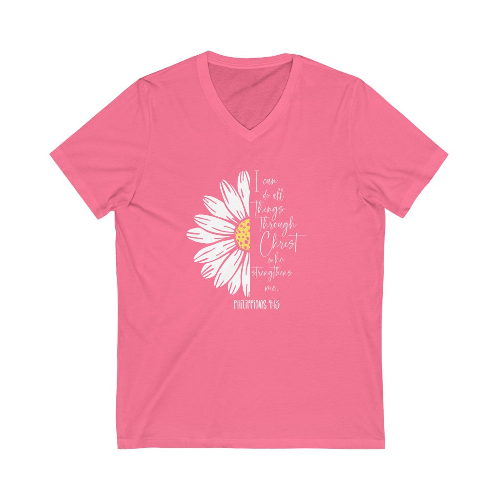 I can do all things through Christ who strengthens me V-neck shirt | Christian Shirt Philippians 4:13
