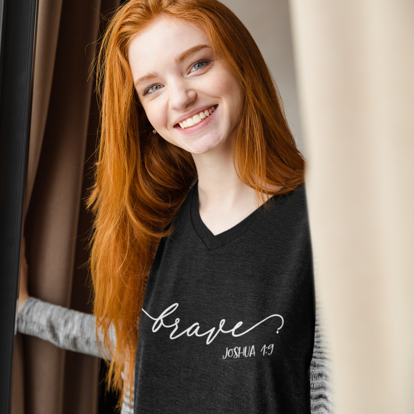 Brave vneck shirt | Joshua 1:9 | Faith Shirt