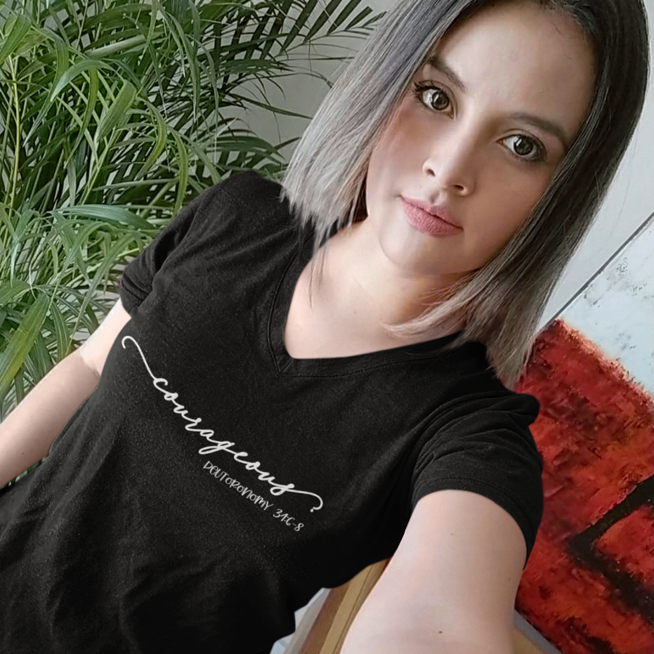 courageous shirt vneck black | Deuteronomy | Christian apparel