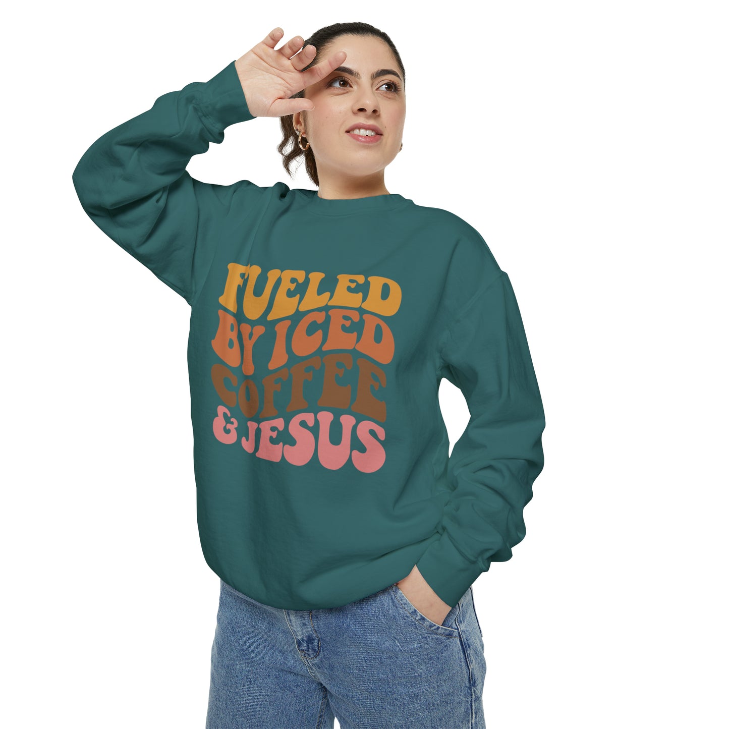 Fueled By Iced Coffee and Jesus | Jesus Sweatshirt