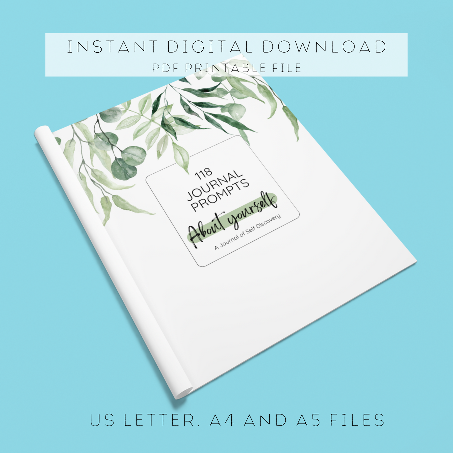 Self Discovery Journal | 118 Journal Prompts | Instant Printable Download | Prompt Journal-Greenery