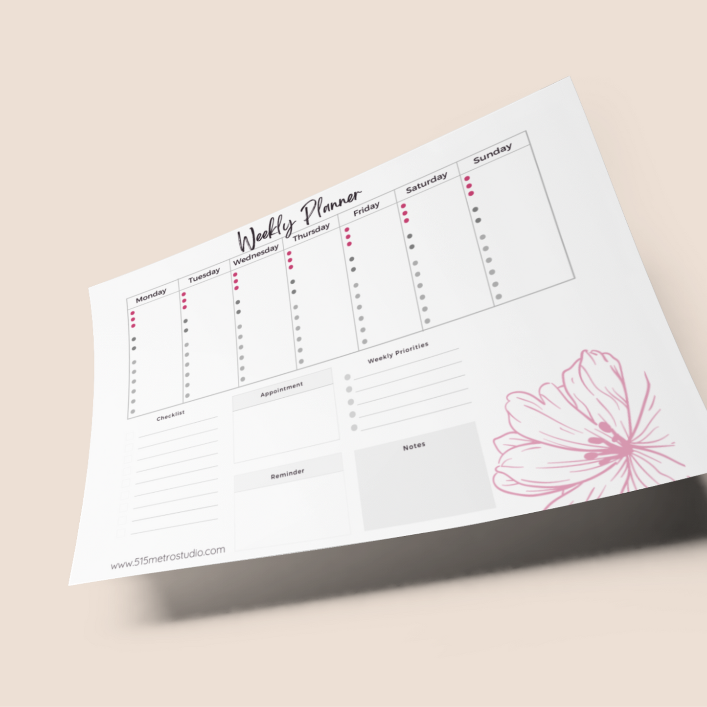 Weekly Planner Printable | Flower Weekly Planner | Printable Instant Download