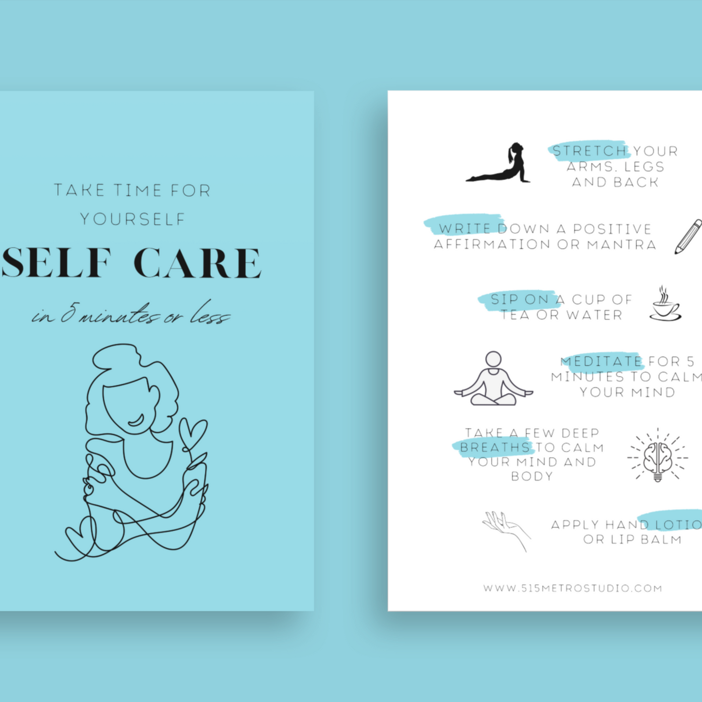 Quick Bliss Self Care Poster Set | 5 Minute Self Care Ideas | 30 Self Care Ideas | Printable Instant Download