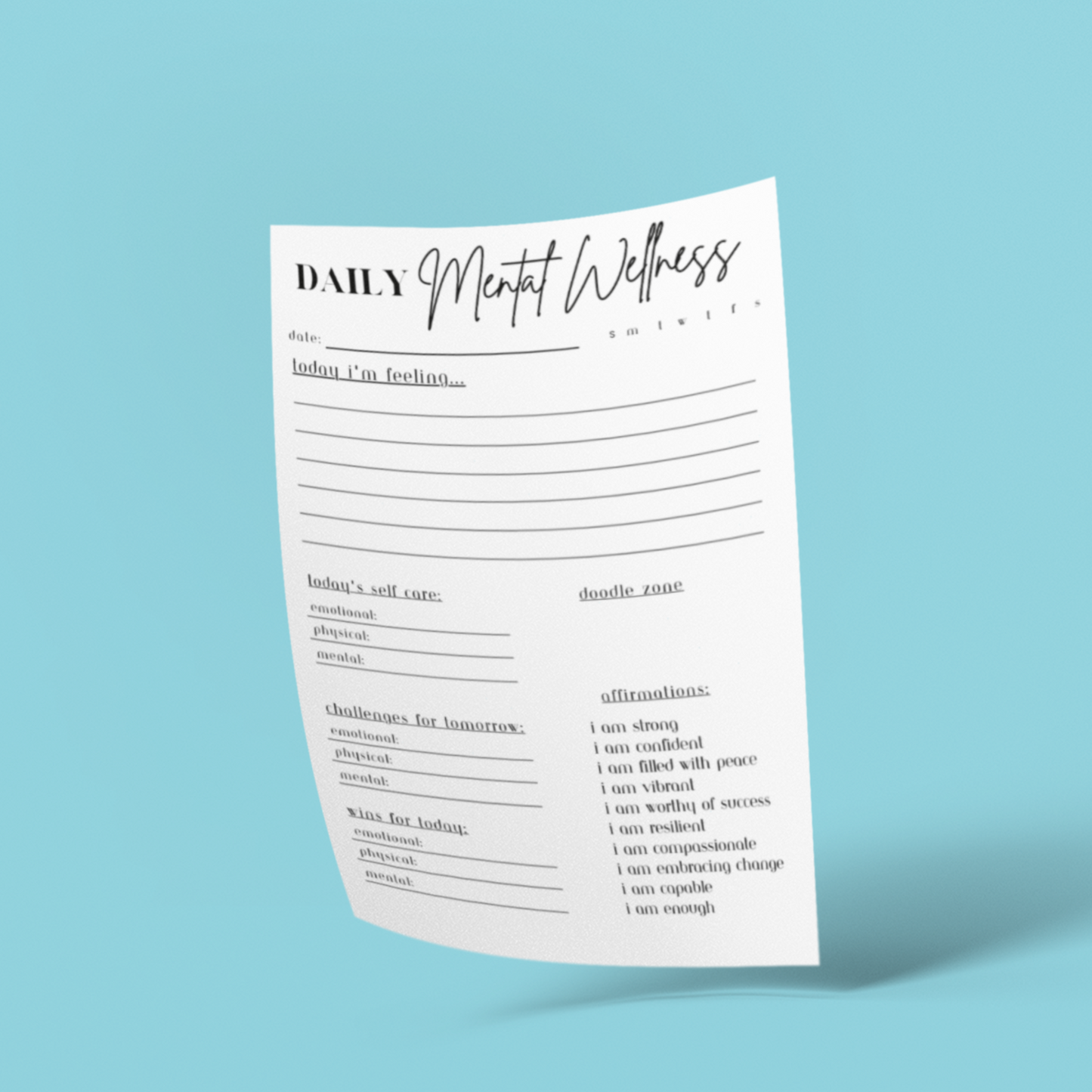 Daily Journal for Mental Wellness | Daily Wellness Planner | Printable Instant Download