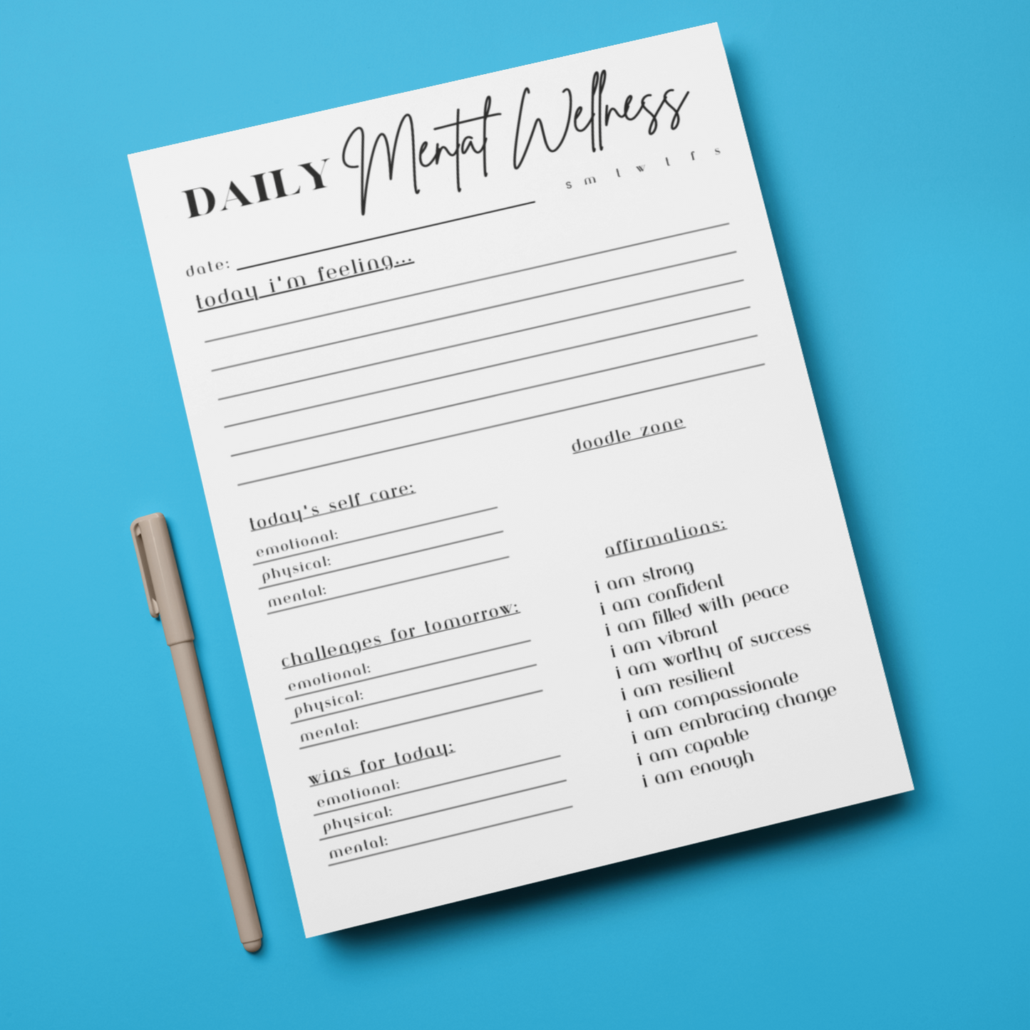 Daily Journal for Mental Wellness | Daily Wellness Planner | Printable Instant Download