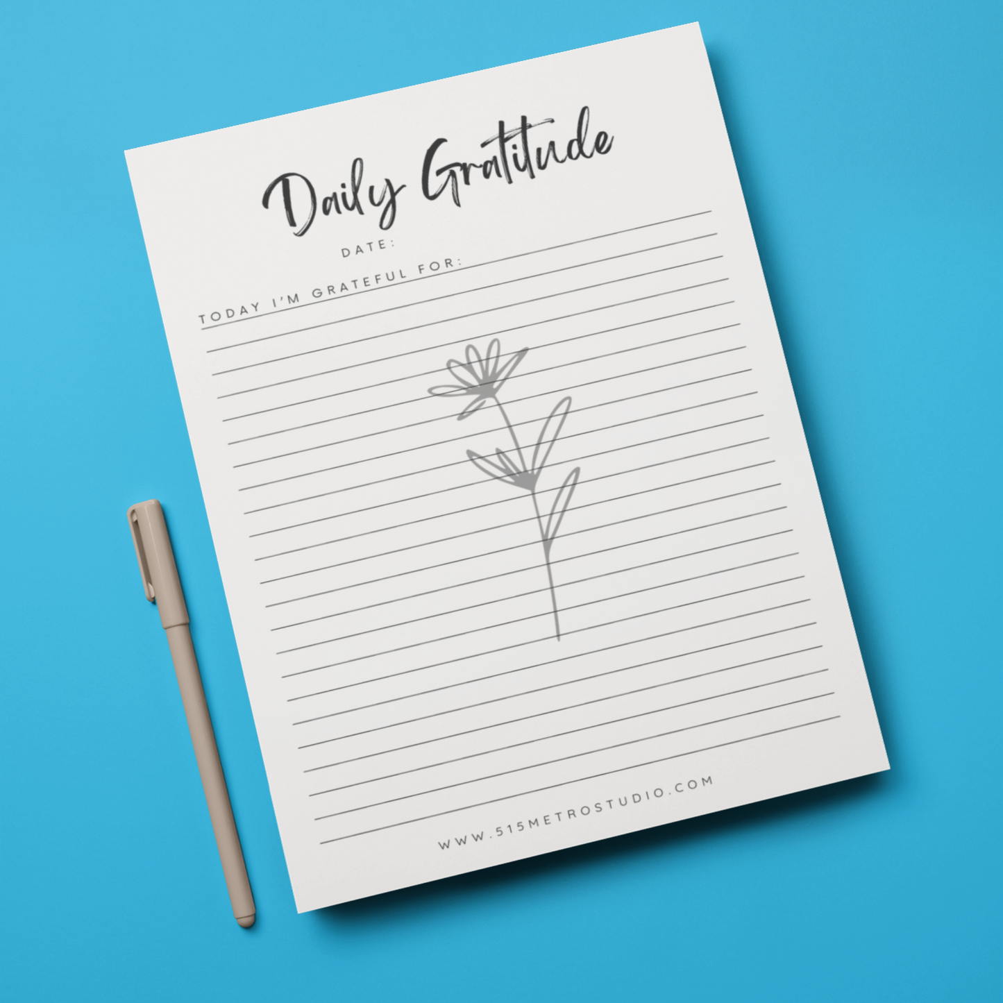 Gratitude Journal | Minimalist Flower Journal | Instant Printable Download