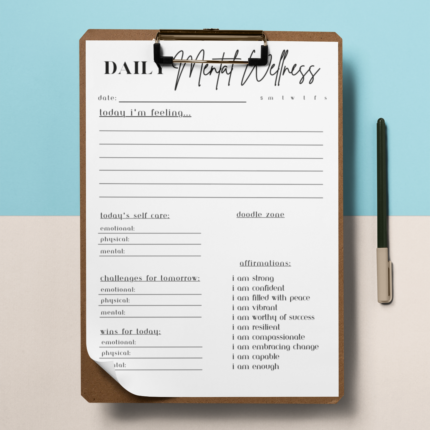 Daily Journal for Mental Wellness | Daily Wellness Planner | Printable Instant Download