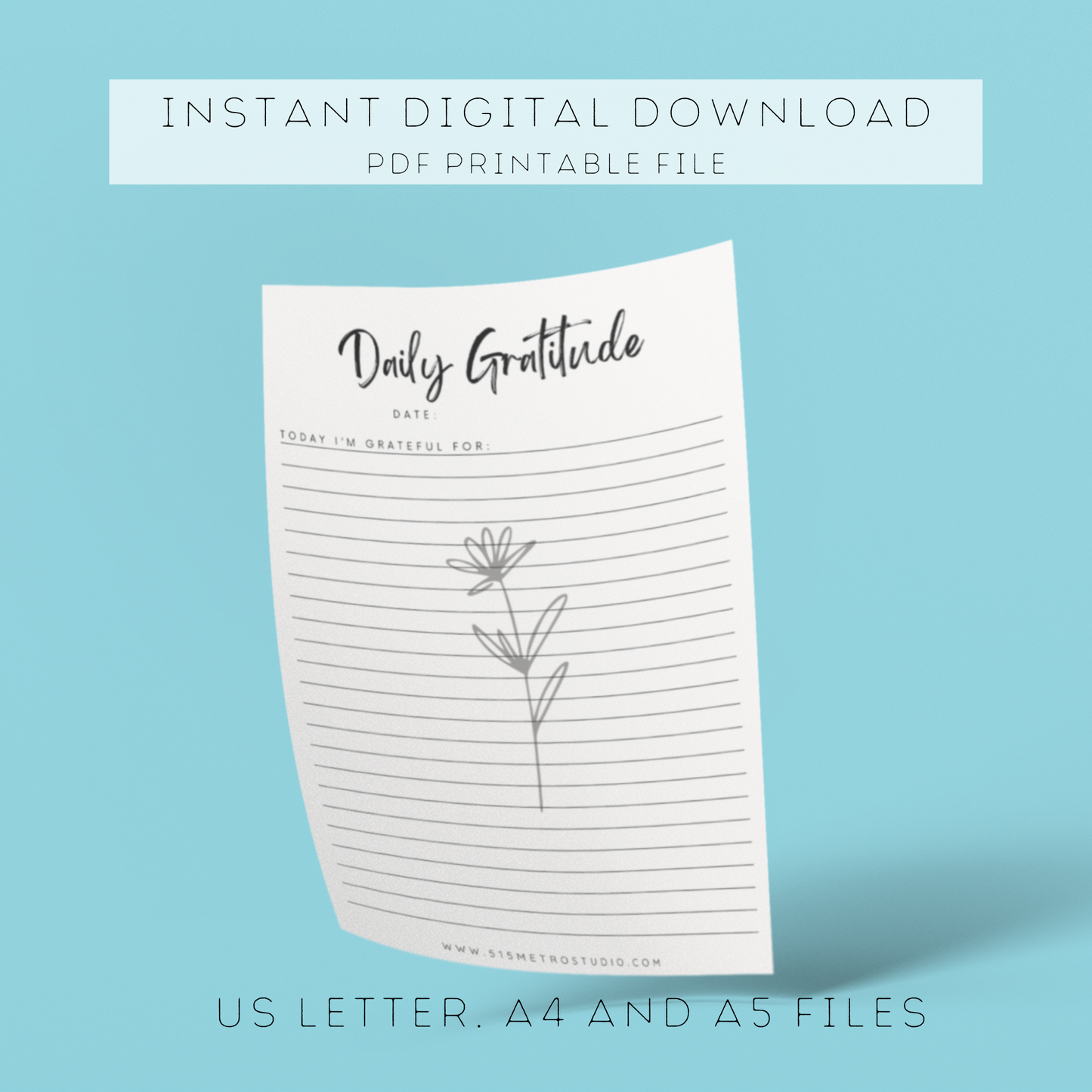Gratitude Journal | Minimalist Flower Journal | Instant Printable Download