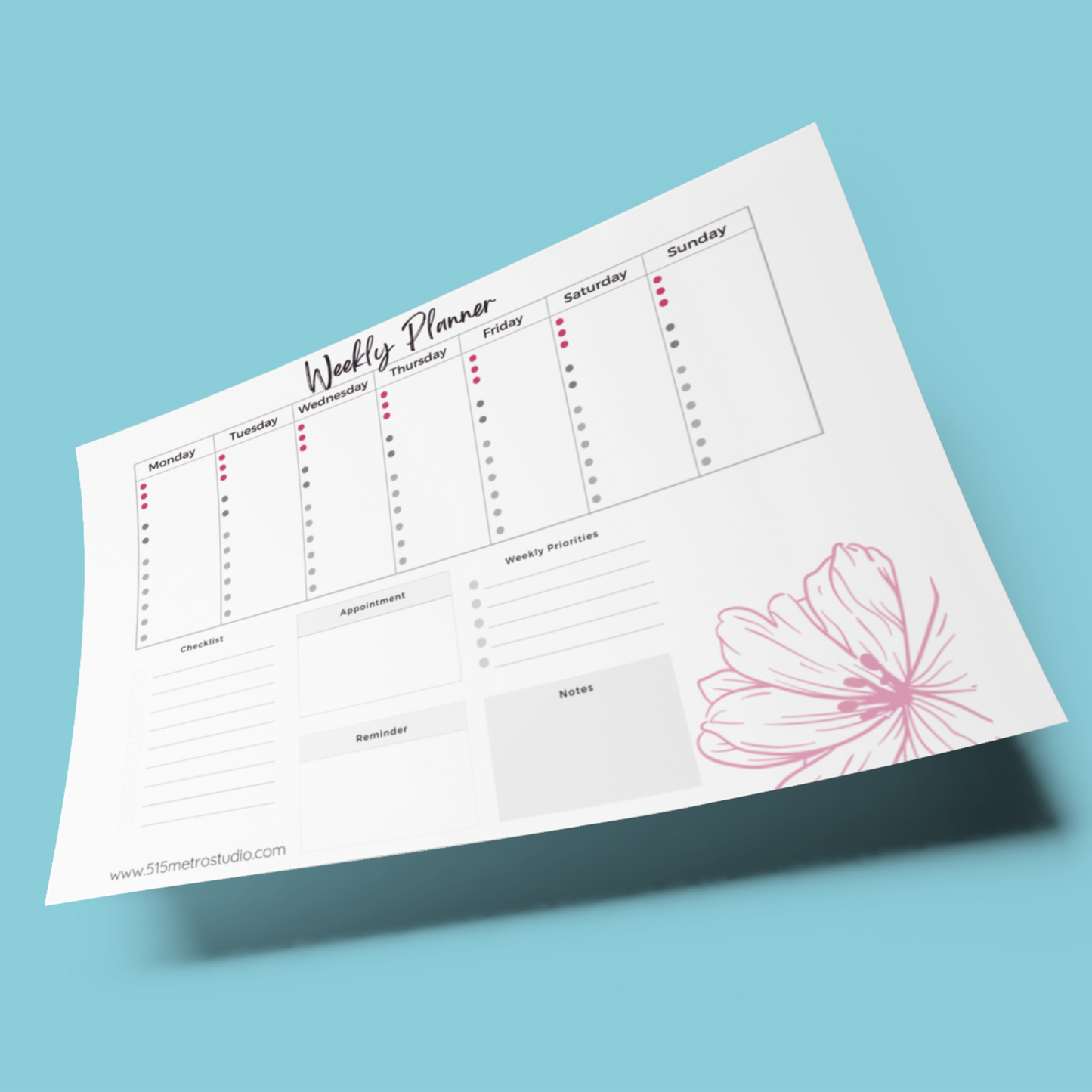 Weekly Planner Printable | Flower Weekly Planner | Printable Instant Download