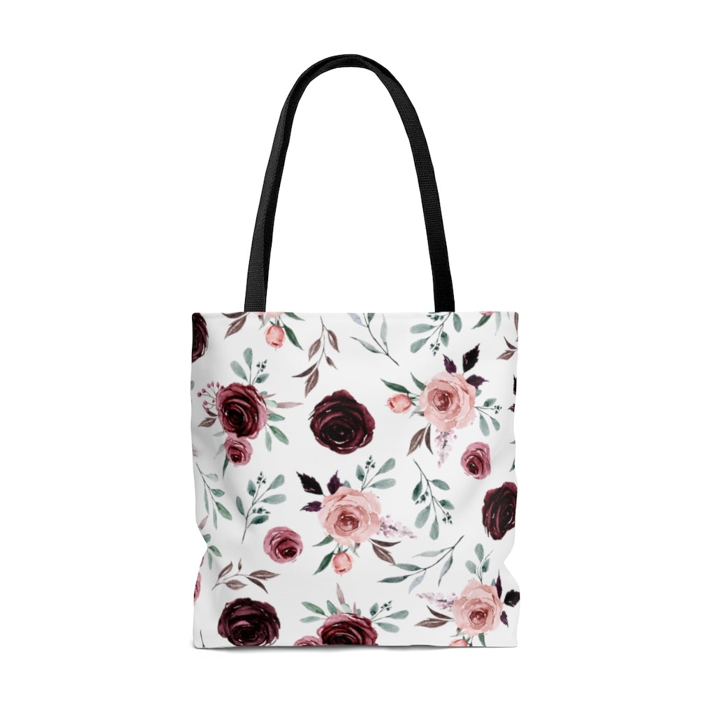 floral canvas tote bag | burgundy and blush roses canvas bag | floral tote bag